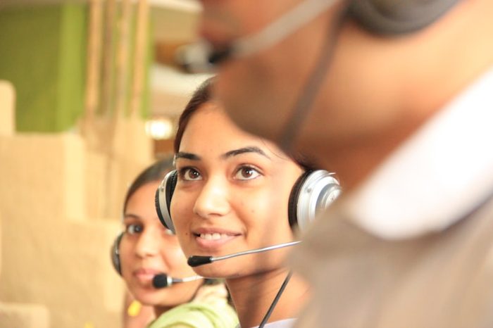 Support staff wearing headsets